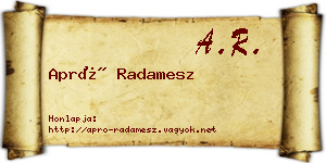 Apró Radamesz névjegykártya